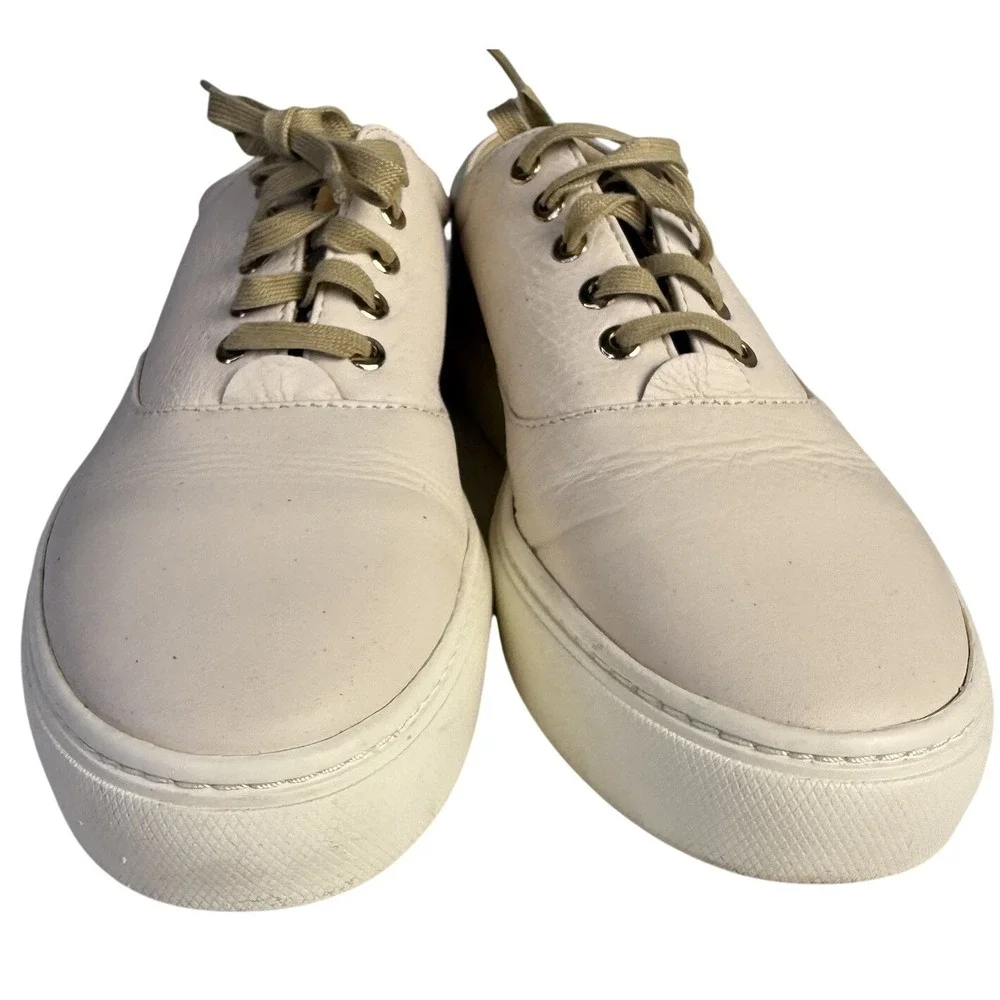 Nisolo Anthropologie Sneakers Everyday Ivory‎ Bone Lace Up Leather Womens Sz 8